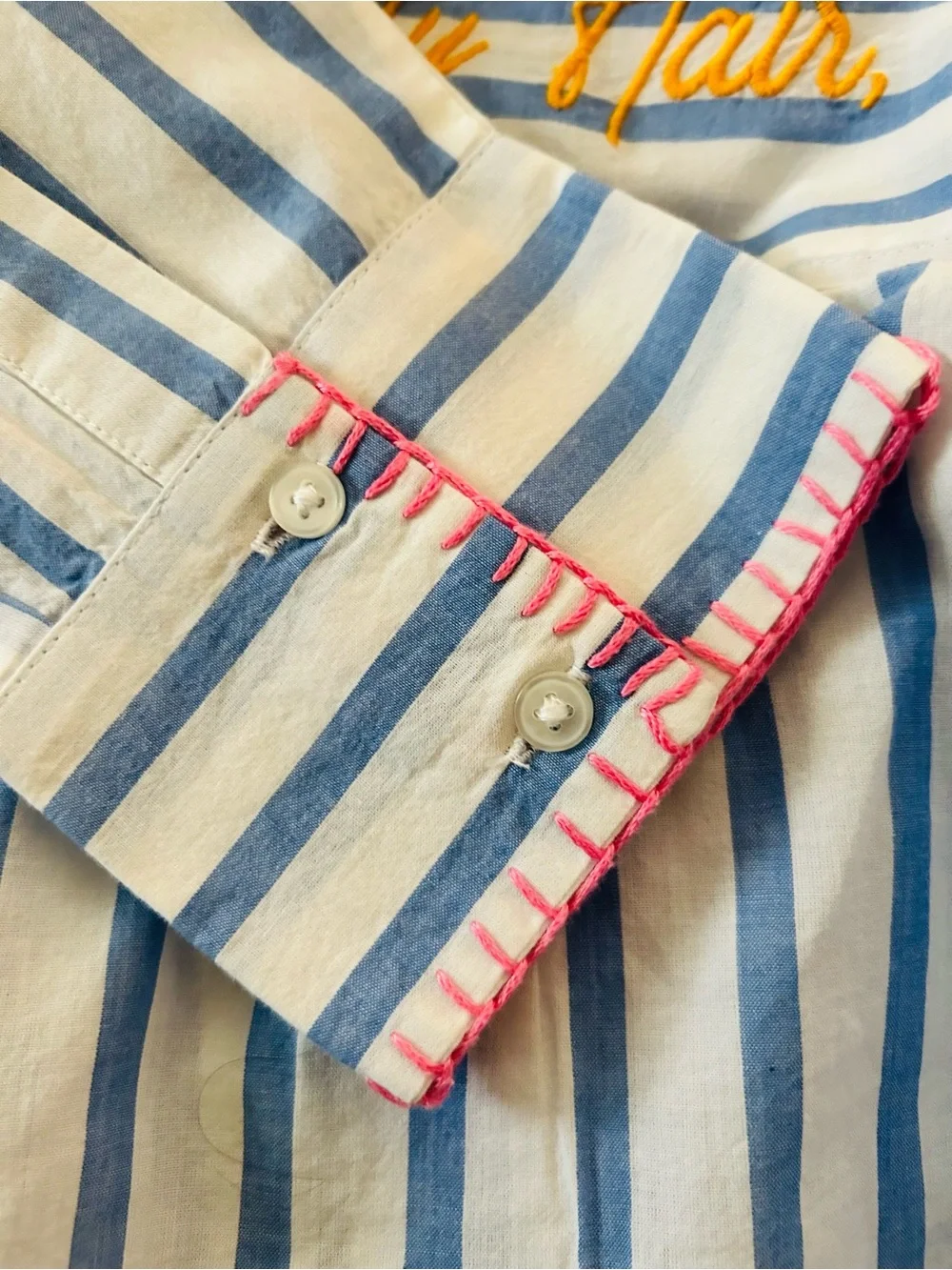 Shiraleah Blue & White Striped beach Shirt Dress with Embroidery large